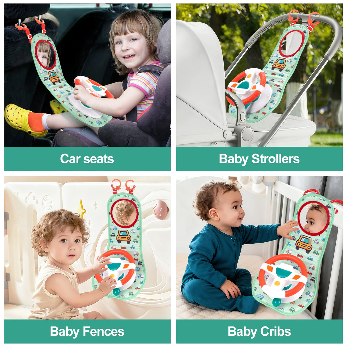 Baby Electric Steering Wheel Toy - Musical Simulated Driving Toy for Infant Car Seats, Hanging Baby Activity Toy for Ages 0–12 Months