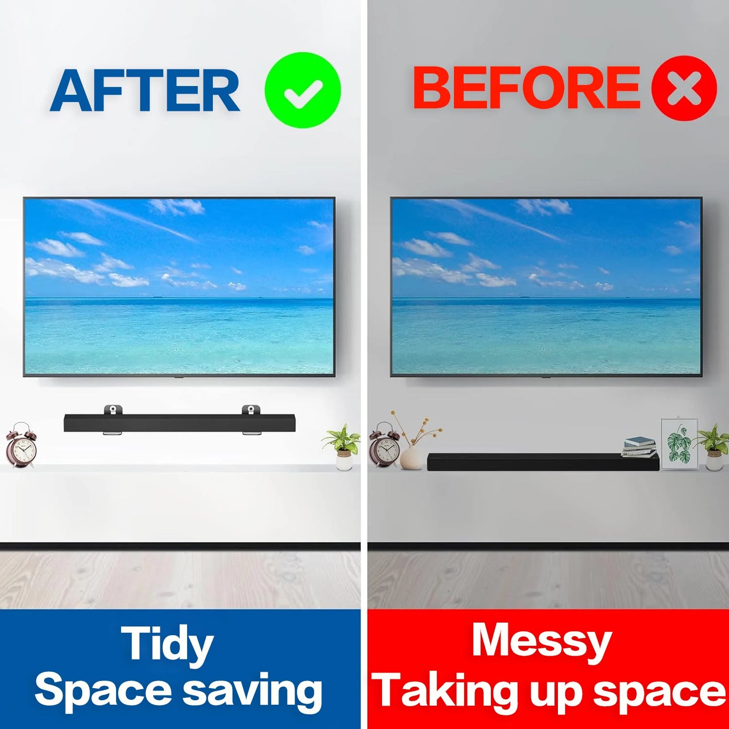 Universal Soundbar Wall Mount Bracket - Space-Saving Audio Speaker Shelf Mounting Kit