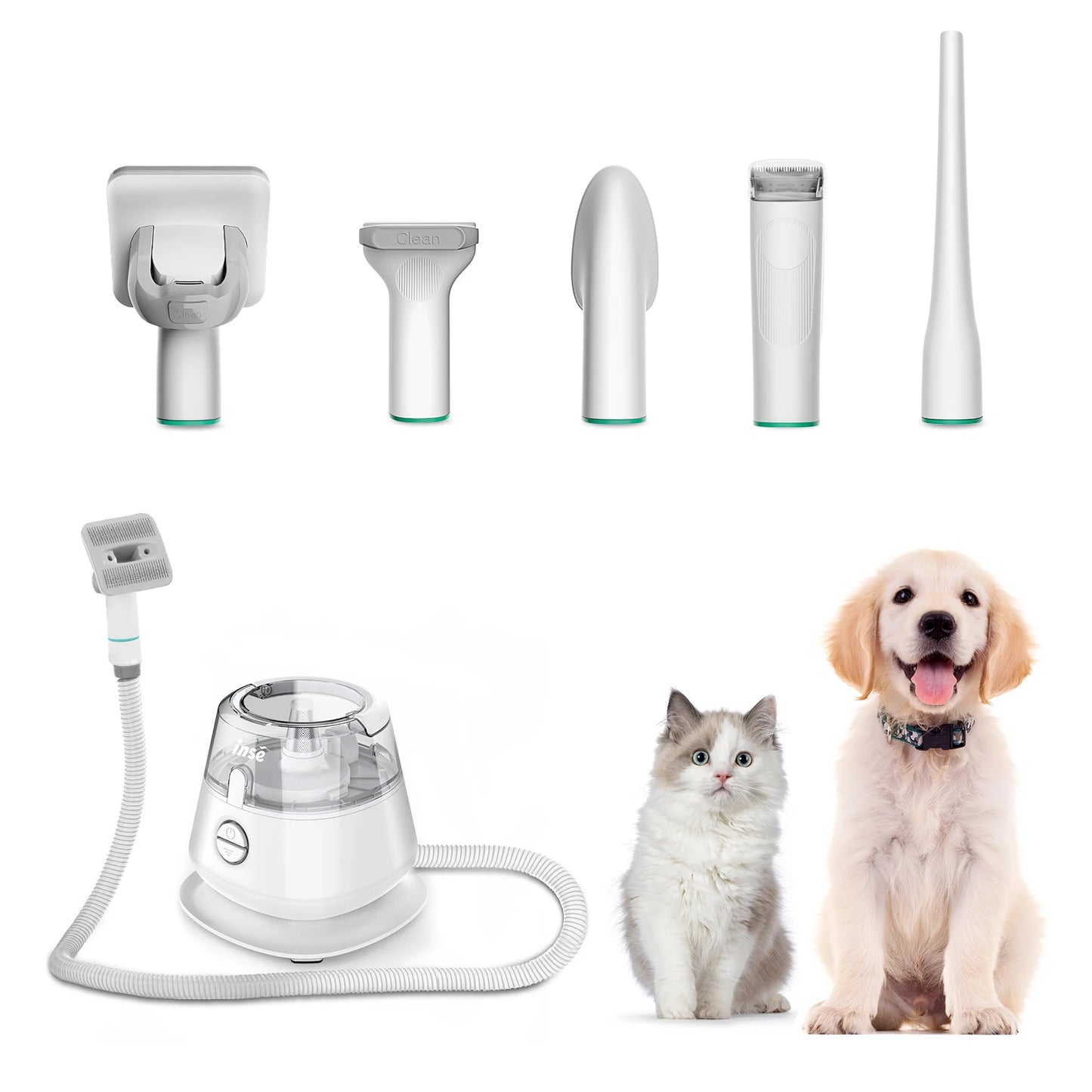 INSE P20 Pet Grooming Kit – Vacuum Suction 99% Pet Hair, Professional Clippers with 5 Tools for Dogs & Cats