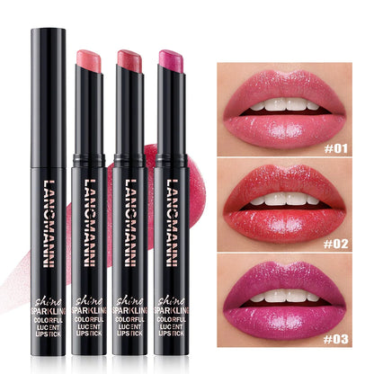 LANGMANNI Pearlescent Lipstick - Slanted Tip Long Lasting Color Lip Gloss Makeup