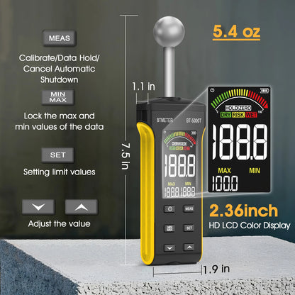 BT-5000T Pinless Wall Humidity Detector - 20–40mm Wood Moisture Meter with WET/RISK/DRY Alarm & Wall Surface Testing