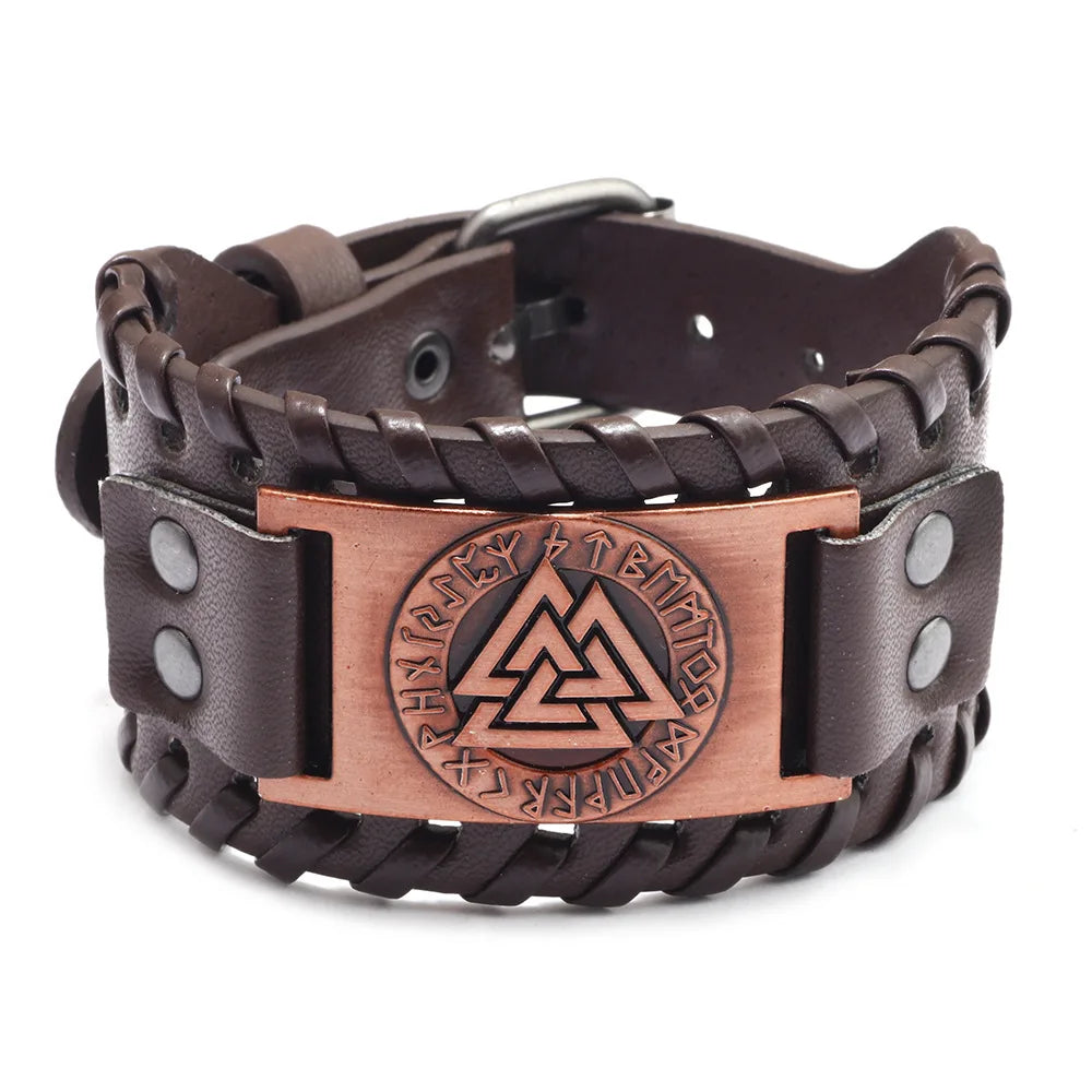 Trendy Viking Bracelet – Nordic Rune Compass & God Bird Charm Leather Woven Jewelry for Men, Fashion Accessory & Party Gift