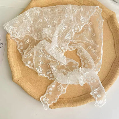 White Woven Floral Lace Hair Scarf Wrap – Retro Triangle Headscarf, Travel & Photo Hat, Hair Accessories for Women