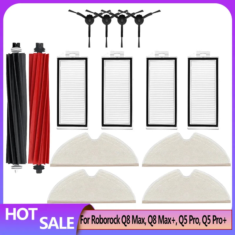Roborock Q5 Pro & Q8 Max Replacement Parts – Main Brush, Side Brush, HEPA Filter, Mop & Dust Bag Accessories