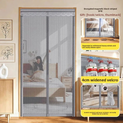 Magnetic Mosquito-Proof Door Curtain - Fiberglass Mesh Fly Screen with Full Magnetic Strips & Self-Adhesive Design