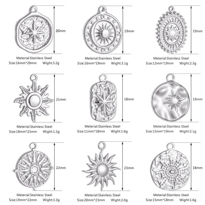 Stainless Steel Sunburst Sun Moon Star Charms Pendant – DIY Jewelry Making for Necklace, Bracelet & Earrings