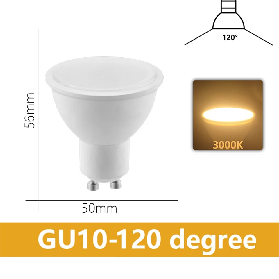 6PCS GU10 LED Spotlights AC175–265V – 3W/6W/9W/12W No Flicker Bulbs, 120°/38° Beam, Halogen Replacement