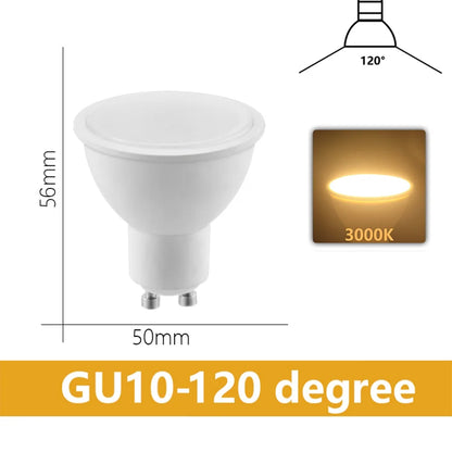 6PCS GU10 LED Spotlights AC175–265V – 3W/6W/9W/12W No Flicker Bulbs, 120°/38° Beam, Halogen Replacement