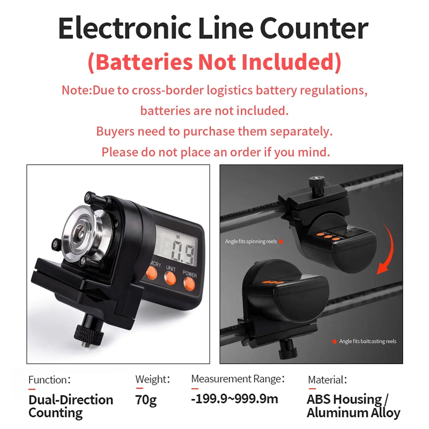 CHILENT 999.9M Digital Fishing Line Counter – ABS Night Display, Fishing Accessories (Battery Not Included)