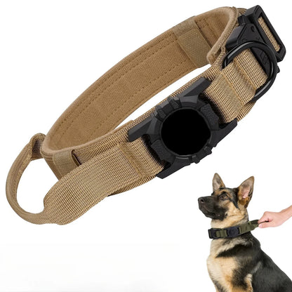 AirTag Tactical Dog Collar with Holder & Handle – Adjustable Military GPS Collar for Medium & Large Dogs