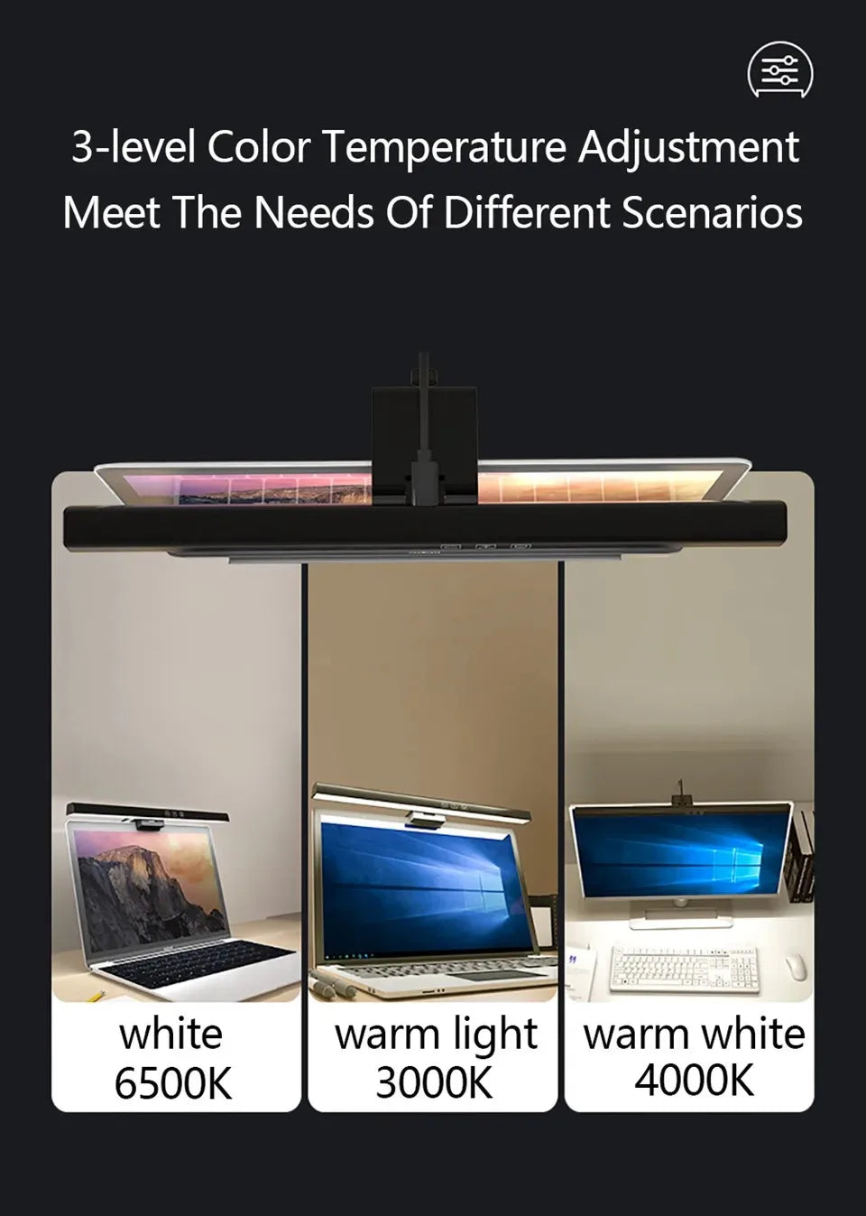 Eye-Care LED Desk Lamp 50cm – USB-Powered Screen Light Bar with Stepless Dimming for Reading & PC