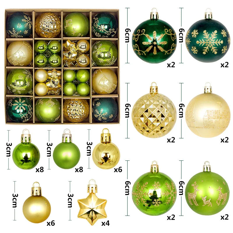 44PCS Christmas Ball Ornaments – 3/6CM Decorative Pendant Balls for Christmas Tree, Home Decor, New Year & Holiday Accessories