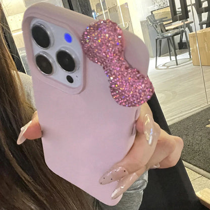 Luxury Rhinestone Bow Litchi-Texture Leather Shockproof Soft Case — Fits iPhone 17 Pro Max/16/15/14/13/12/11/X/XS/7 Plus
