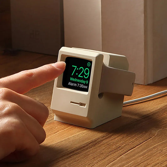 Retro Computer Pattern Silicone Stand: Charging Dock Holder for Apple Watch Series 7/6/5/4/3/2/1 - Stylish Nightstand Keeper Bracket Base
