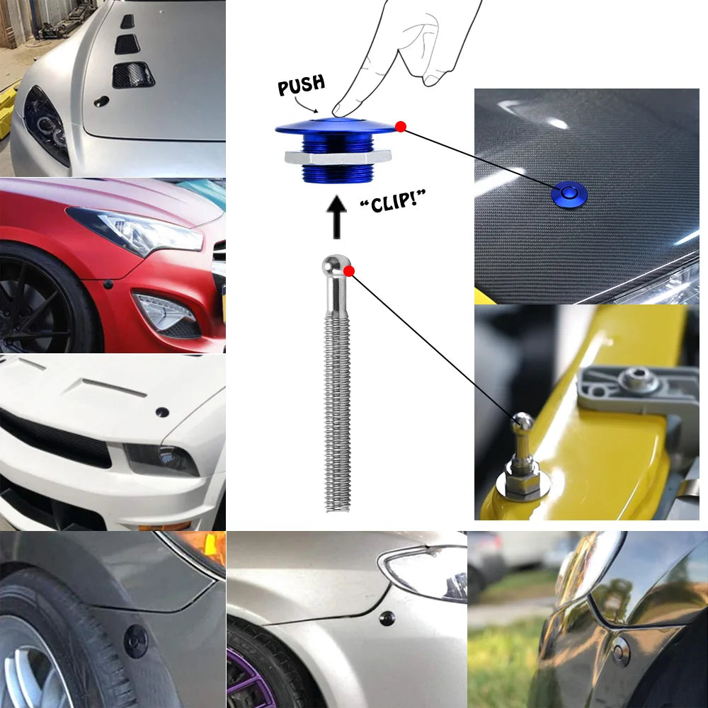 Universal JDM Style 1.25" Push Button Billet Hood Pins Lock Clip Kit - LZONE Car Quick Pins for BMW ec JR-HPL04/05