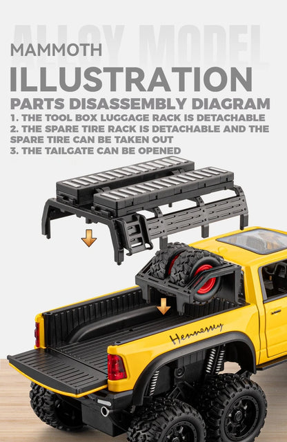 1:24 Dodge Mammoth RAM 1000 TRX 6x6 Diecast Model Car – Metal Alloy Toy with Lights for Kids & Collectors Gift