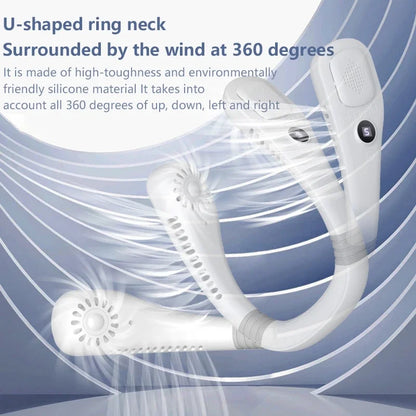 Lenovo Portable Neck Bladeless Fan 2026 – USB Rechargeable Mini Ultra-Quiet Hanging Fan for Sports, Office & Outdoor Use