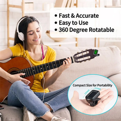 Clip-On Guitar Tuner: Electronic Tuner for Guitar, Bass, Ukulele, Violin, Mandolin, and Banjo - All Instruments