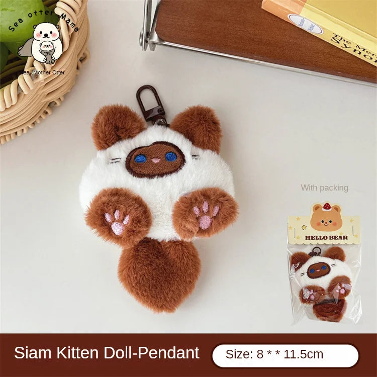 Cute Plush Cat Doll Keychain Pendant – Soft Backpack & Bag Charm Decorative Couple Gift Accessory for Girls