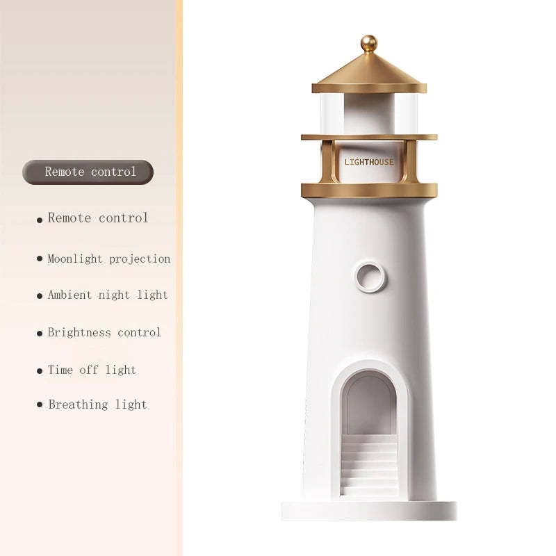 Moon Lamp Projection Night Light – Lighthouse Design with Bluetooth Music, Remote Control & Motion Sensor, Ambient Light for Xmas & Birthday Gift