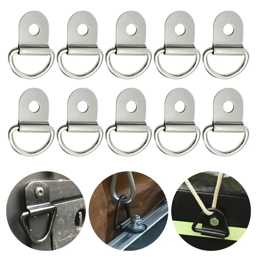 10Pcs D-Rings Tie Down Anchors - Stainless Steel Lashing Rings for Car, Boat, Cargo Trailer, RV & Van Load Securing
