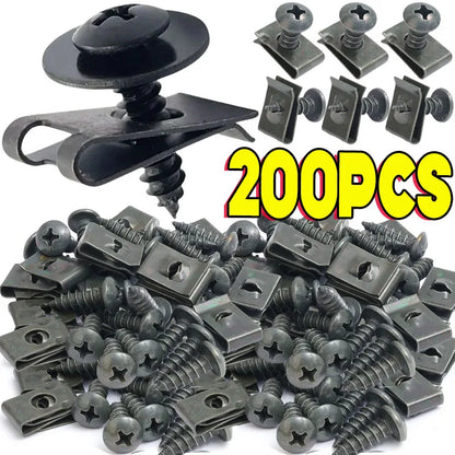 Car U-Type Metal Screw Clips - Anti-Rust Fastener Set for Fender, Bumper & Body Repair (10-200PCS)