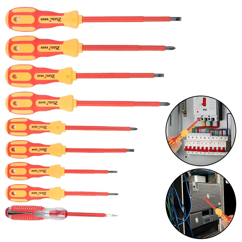 Magnetic Insulated Screwdriver Set – Phillips & Slotted Bits, Multifunctional Hand Tools for Electricians