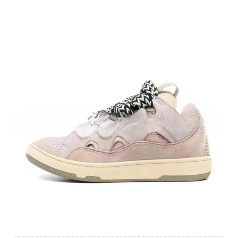 Unisex Leather Lace-Up Sneakers - Retro Casual Sports Shoes with Dad Shoe Style