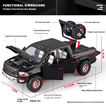 1:32 RAM Pickup Truck Alloy Model – Sound, Light & Spring-Back Action Toy for Kids’ Adventure Play