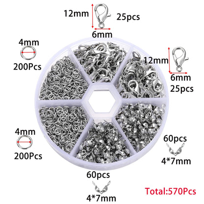 210-400Pcs Jewelry Making Kit - Lobster Clasps Jump Rings Crimp Beads Findings for DIY Bracelets & Necklaces