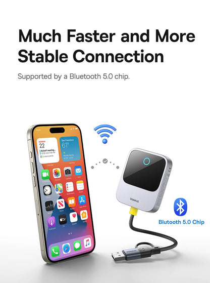 Baseus Wireless CarPlay Adapter - Wired to Wireless Auto Connect, Plug & Play Bluetooth Smart Car System