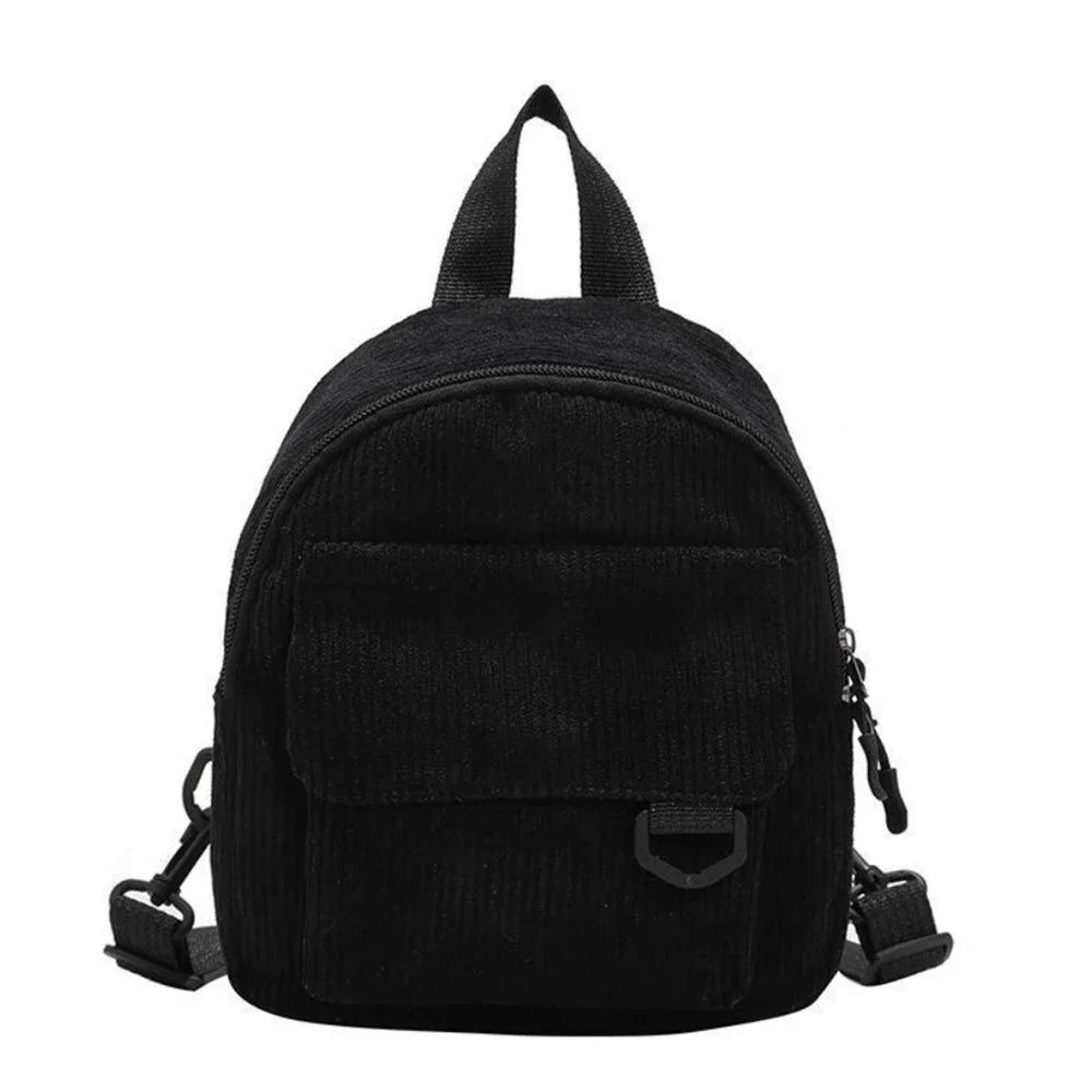 Women's Mini Backpack - Fashionable Solid Color Corduroy Casual Schoolbag with Large Capacity