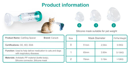 Cat & Dog Aerosol Chamber Inhaler — Portable Pet Spacer with Breathing Indicator Silicone Mask for Veterinary Use