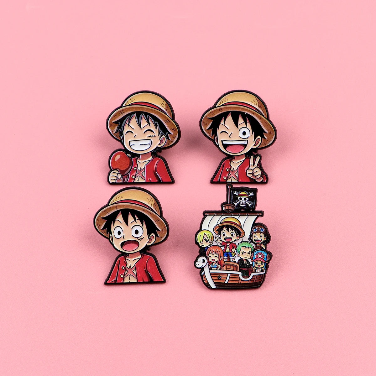 Anime Pirate Enamel Pins 4PCS Set - Cute Backpack Hat Lapel Badges for Fans & Cosplay Gifts