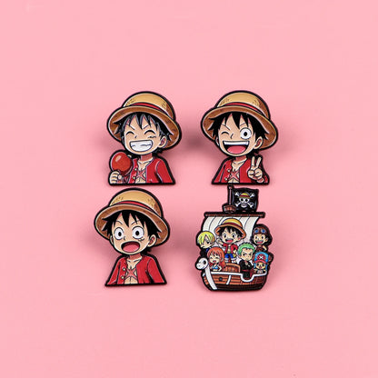 Anime Pirate Enamel Pins 4PCS Set - Cute Backpack Hat Lapel Badges for Fans & Cosplay Gifts