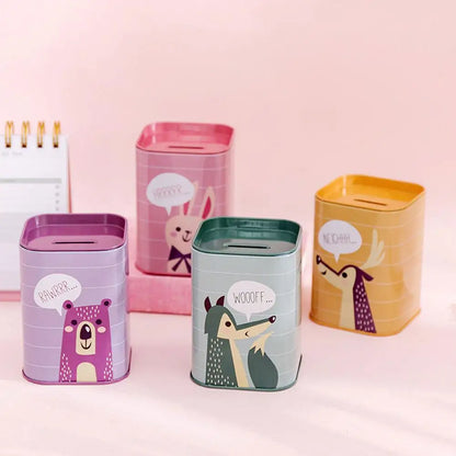 Cartoon Piggy Bank Money Box – Cute Metal Coin Holder, Rectangular Storage Box for Savings and Pens