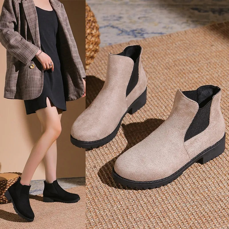Women’s Chunky Heel Chelsea Boots - British Style Platform Thick Sole Height Increasing Casual Boots for Autumn & Winter