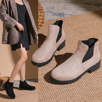 Women’s Chunky Heel Chelsea Boots - British Style Platform Thick Sole Height Increasing Casual Boots for Autumn & Winter