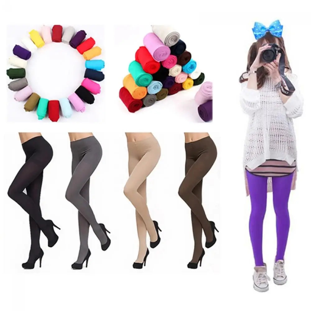 Women Black Opaque Tights - 120D Seamless Warm Nylon Footed Pantyhose Stockings For Winter And Autumn