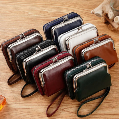 Women’s Fashion Wrist Strap Wallet – Retro Buckle Purse with Large Capacity & Multi Card Slots