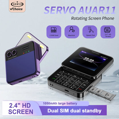SERVO Mini 2G GSM Dual SIM Phone - Rotatable Slider Cellphone with Magic Voice, FM Radio & Quick Dial Buttons