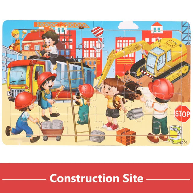 30PCS Montessori Wooden 3D Cartoon Animal Puzzle – Educational Jigsaw Board Game for Kids