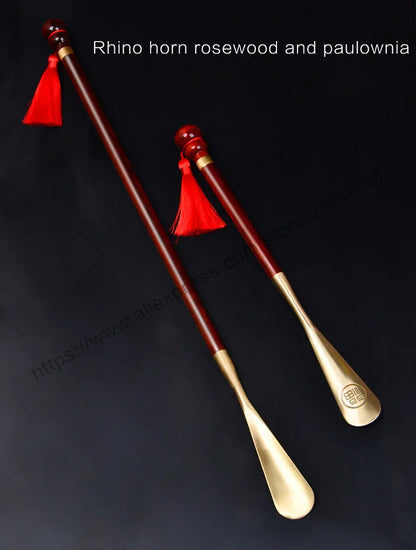 58cm Sandalwood Shoe Horn - Professional Flexible Long Handle with Brass Spoon, Shoe Lifter & Home Tool