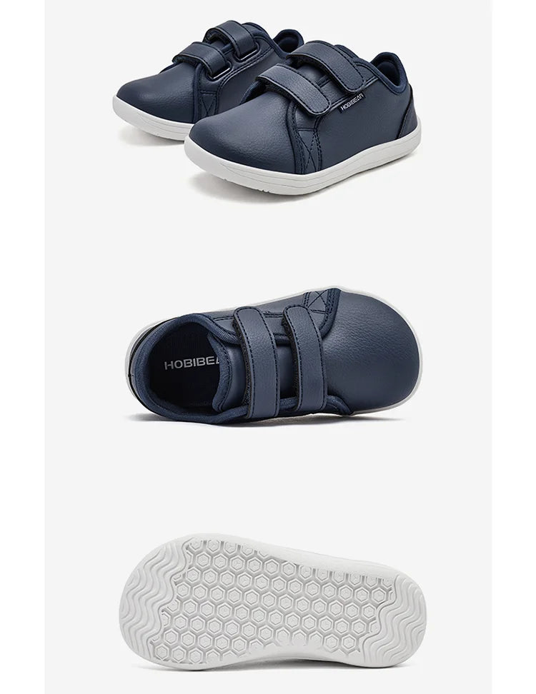 HOBIBEAR Kids Barefoot Shoes – Wide Toe Minimalist Lightweight Sneakers with Hook & Loop Artificial Leather for Boys and Girls