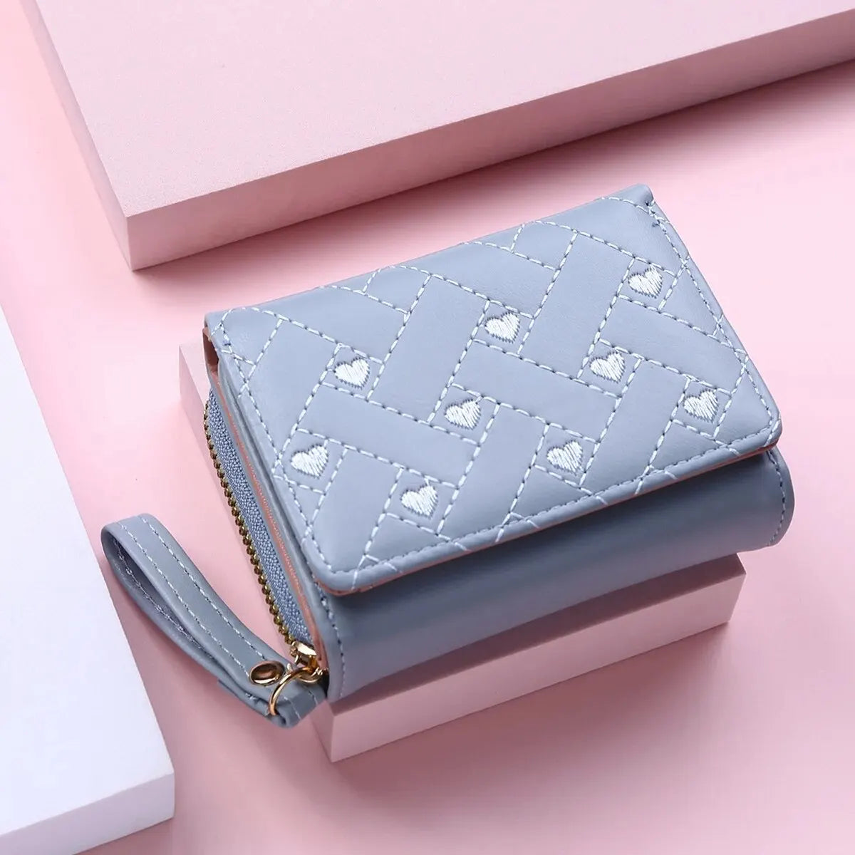 Women's Embroidered Love Zero Wallet - Large Capacity, Zipper and Buckle Closure, Fashionable Card Holder