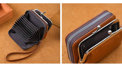 Women’s Fashion Minimalist Wrist Strap Wallet – Retro Short Zero Wallet with Large Capacity, Multi-Card Pockets & Money Clip