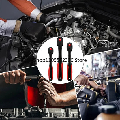 3-Piece Heavy-Duty Ratchet Wrench Set - 72-Tooth Quick-Release Telescopic Sockets for Mechanics