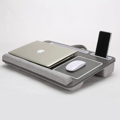 Multi-Purpose Laptop Desk with Double Groove and Anti-Slip Bar - Portable Leg Table with Embedded Mouse Pad for Sofa and Bedroom Use