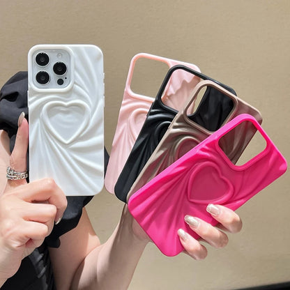 3D Love Heart iPhone Case — Fashion Soft Matte Silicone Full Cover for iPhone 11-17 Pro Max