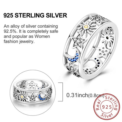 925 Sterling Silver Rings - Bow, Heart, Sun, Moon & Star Zircon Jewelry for Women, Birthday & Anniversary Gift